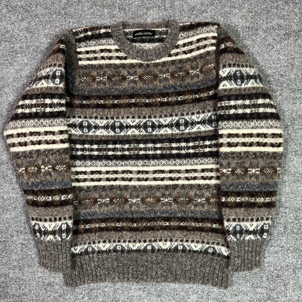 Walker Slater Sweater Womens Large Brown Wool Fair Isle Chunky Crewneck Pullover